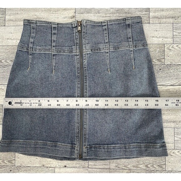 Free People We The Free Virgo Zip Front Mini Skirt Blue Womens 26 Cowgirl Grunge - Picture 9 of 11